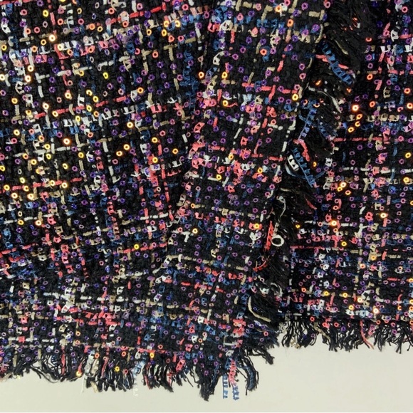 Eva Franco Plaid Tweed Frayed Edges Sequin Embellishment A-Line Skirt Size 8 - Picture 3 of 13